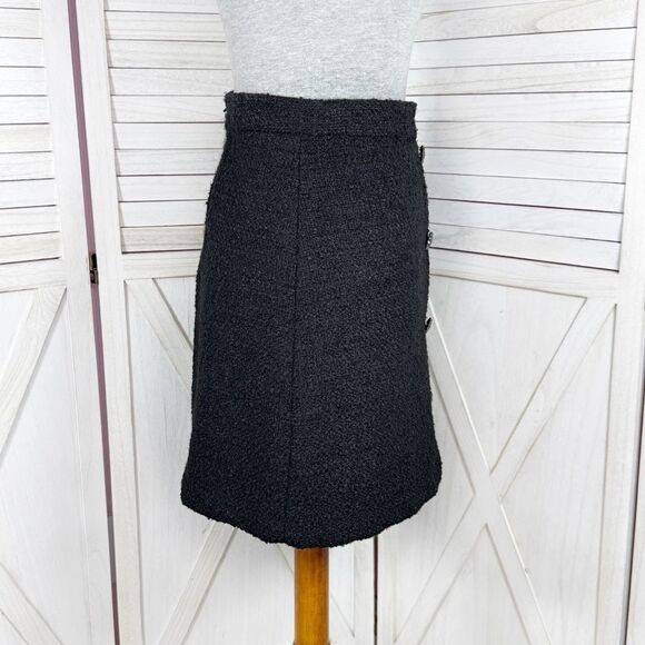 H&M Tweed A Line Skirt Rhinestone Faux Buttons Black 8 - Picture 3 of 14